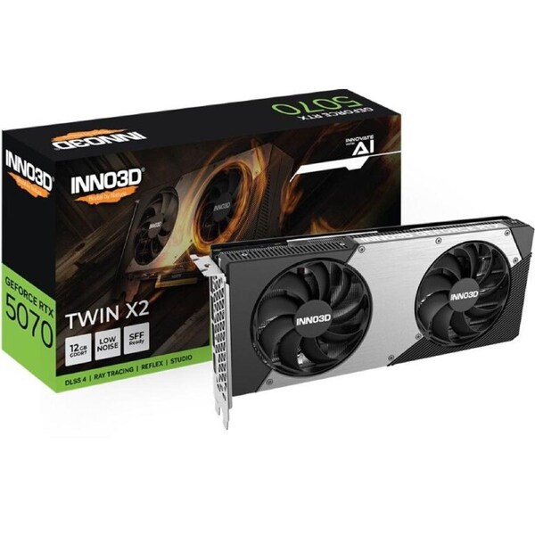 INNO3D nVidia GeForce RTX 5070 TWIN X2 12GB GDDR7 2512 MHz Boost Clock, RAM 28 Gbps, 3x DP, 1xHDMI 250x116x41mm