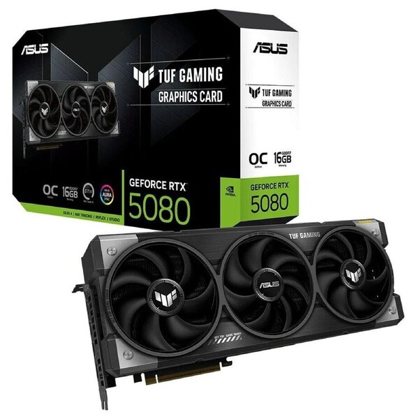 ASUS nVidia GeForce TUF-RTX5080-O16G-GAMING 16GB GDDR7 OC Edition16GB GDDR7 2700 MHz Boost Clock30 Gbps 256-bit Digital Max Resolution 7680 x4320