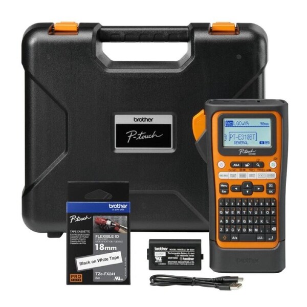 Brother PT-E310BTVP Industrial Handheld Label Printer - 3 Year Warranty, included Carry case, Rechargeable Li-Ion battery,1xTZE-FX241 and USB-A Cable