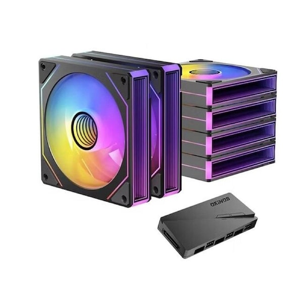 OKINOS Infinity ARGB PWM Fans 6Pack with ARGB PWM Controller hub. 800-1800RPM 52.44CFM. 29.1 dBA