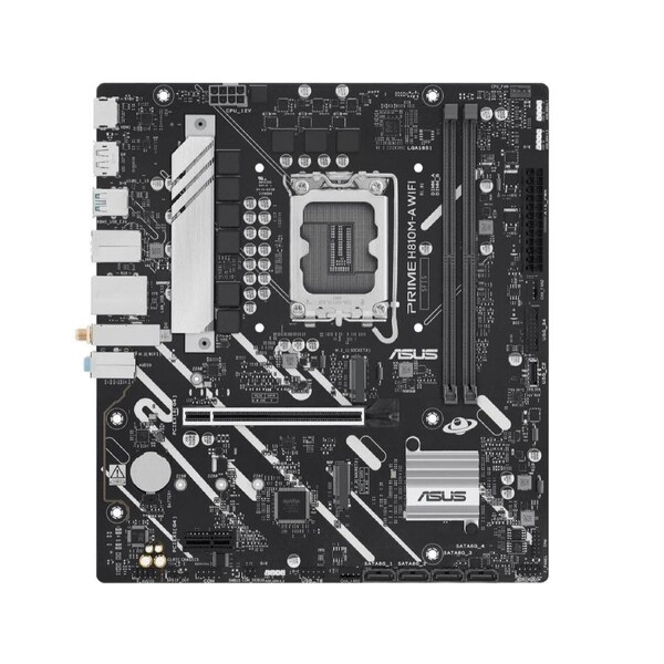 ASUS PRIME H810M-A WIFI-CSM Micro-ATX Motherboard Up to 128GB DDR5 (2x Slots), 1 x PCIe 4.0, 2 x M.2 slots, 4 x SATA, WiFi 6, 1 x HDMI, 1 x DP