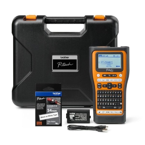Brother PT-E560BTVP Industrial Handheld Label Printer - 3 Year Warranty, included Carry case, Rechargeable Li-Ion battery,1xTZE-FX241 and USB-A Cable