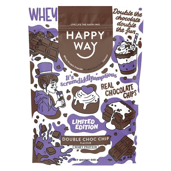 Happy Way Whey Protein Powder Double Choc Chip 500g