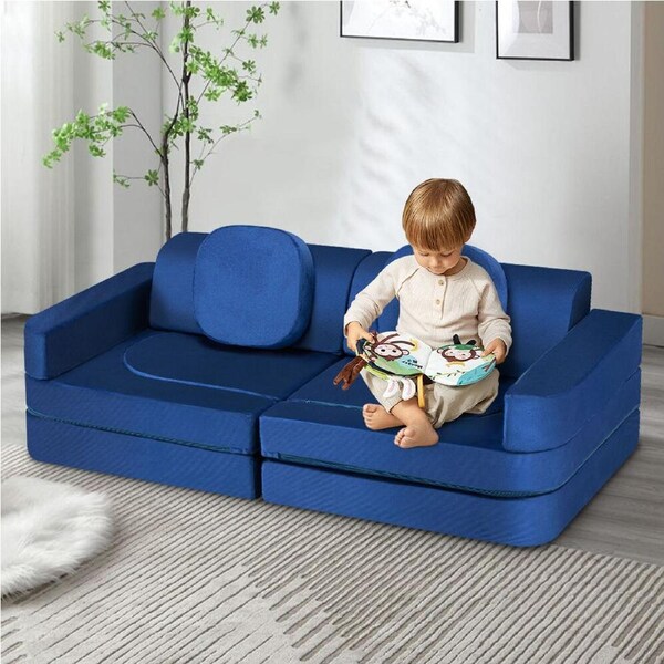 Playpals 12PCS Modular Kids Sofa Play Couch DIY Child Foam Playset Blue