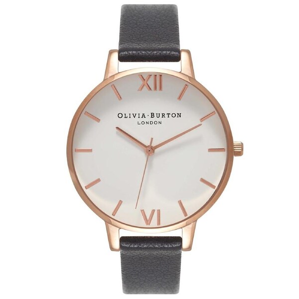 Olivia Burton Big Dial White Dial Black Leather Watch