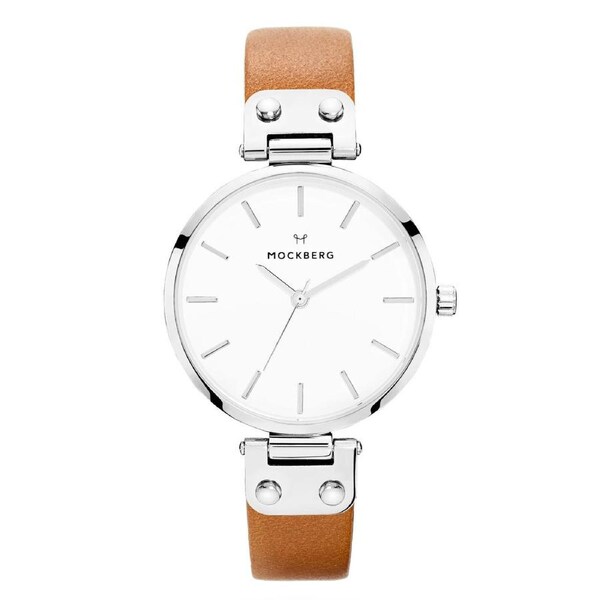 Mockberg Wera 34mm White Dial Silver Case Brown Leather Strap Watch