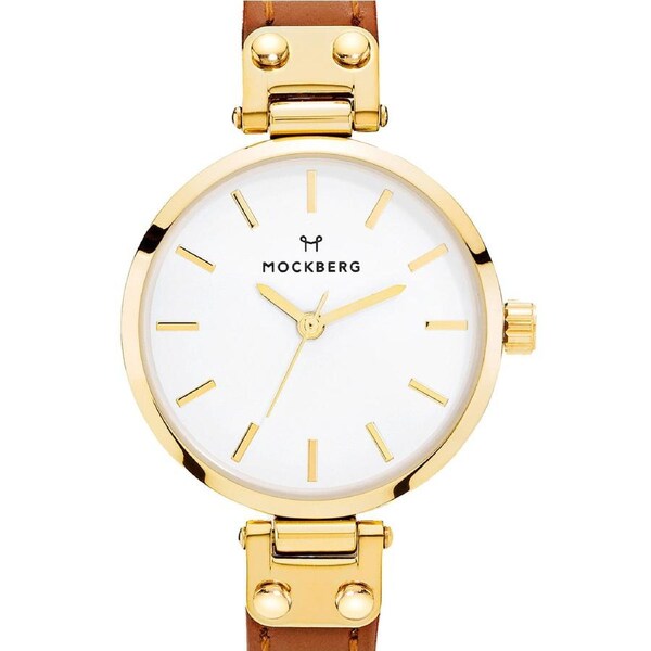 Mockberg Nora Petite 28mm White Dial Gold Case Brown Leather Watch