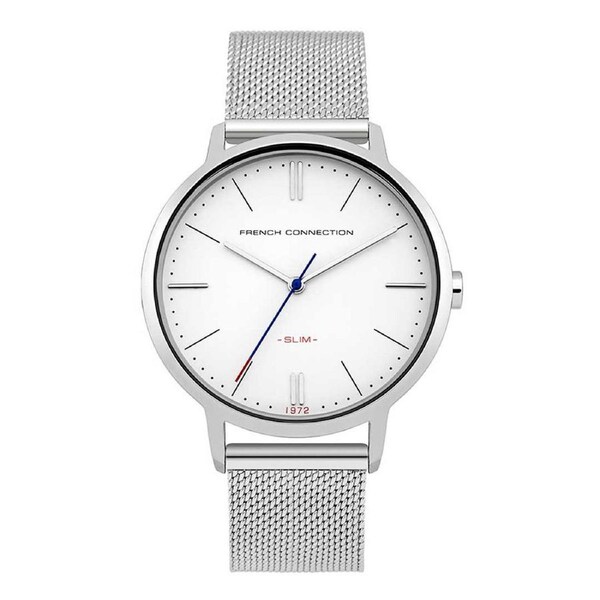 French Connection Newgate 39mm White Dial Stainless Steel Mesh Strap Watch