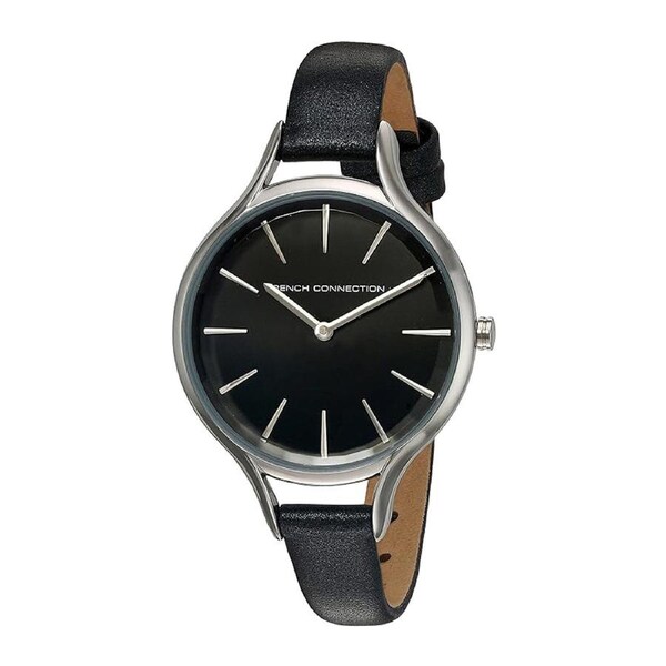 French Connection 32mm Black Dial Black Leather Strap Watch