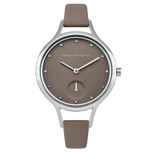 French Connection 32mm Grey Dial Grey Leather Strap Watch