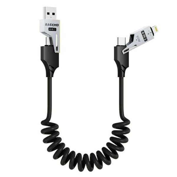 ZUSLAB 4-in-1 Coiled USB-C to USB-C/Lightning Fast Charging Cable 65W ? CarPlay & Android Auto Compatible, Multi-Device Charging Cord for iPhone, iPad, Samsung, Laptop ? 2M, Black