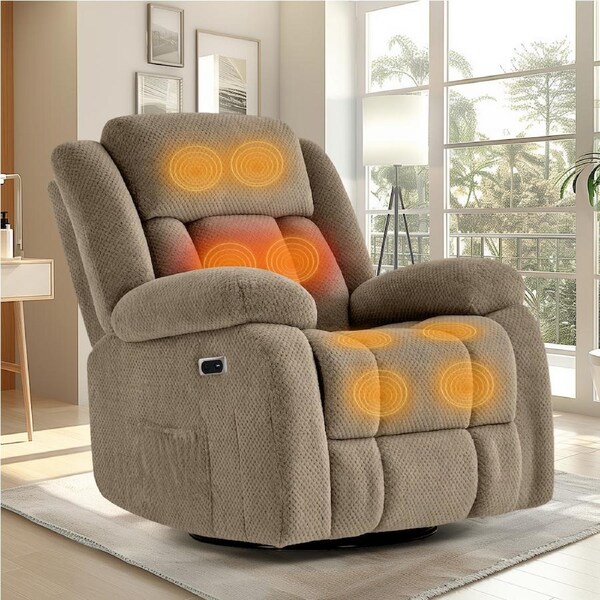 Advwin Recliner Chair 8-Point Electric Heat Massage Chair Manual Reclining Flannel Rotate Rocking Base Brown