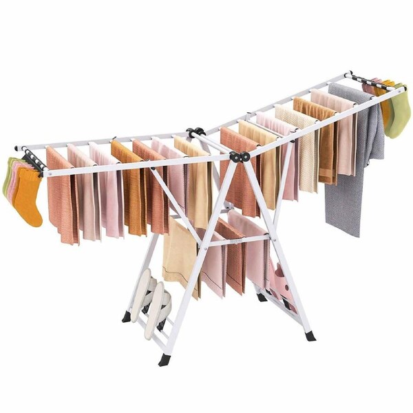 Costway Clothes Drying Rack Foldable Drying Rack w/20 Drying Rails Gullwing Clothing Stand White