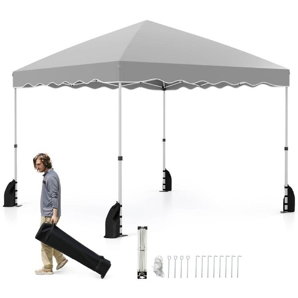 Costway 3X3m Pop up Canopy Tent Portable Foldable Patio Shelter w/Wheeled Bag Heavy-Duty Camping Tent Grey
