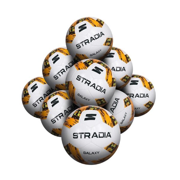 STRADIA "GALAXY" Full Size 5 Soccer Ball – Club Series Superior Grip Korean Microfibre Ball Pack of 10 with FREE Mesh Storage Bag