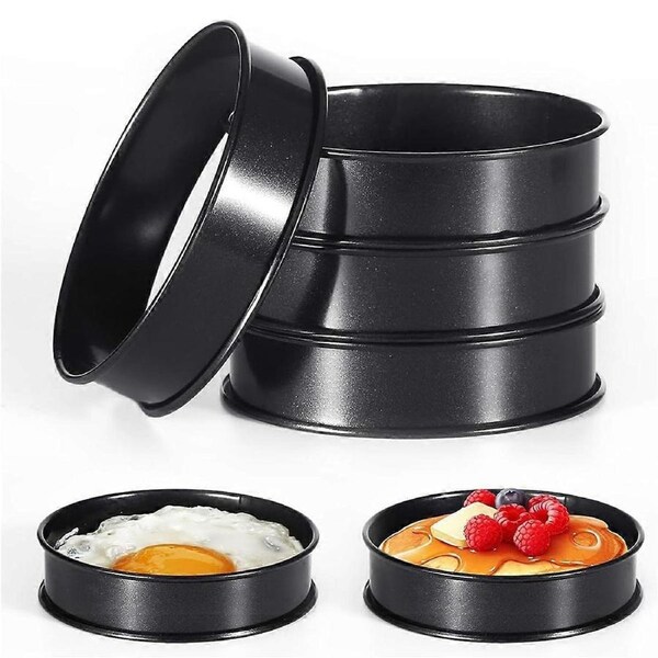 JOYBUY 6Pcs Crumpet Rings, 4 Inch Double Rolled Stainless Steel Round Cake Tart Cookie Egg Burger Rings Mo