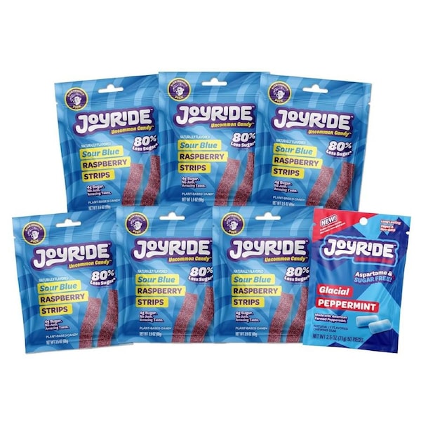Joyride Sour Blue Raspberry Strips 6 Packs + Bonus Gum Pack
