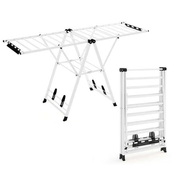 Giantex Clothes Drying Rack Foldable Laundry Hanger w/20 Rails Gullwing Clothing Stand White