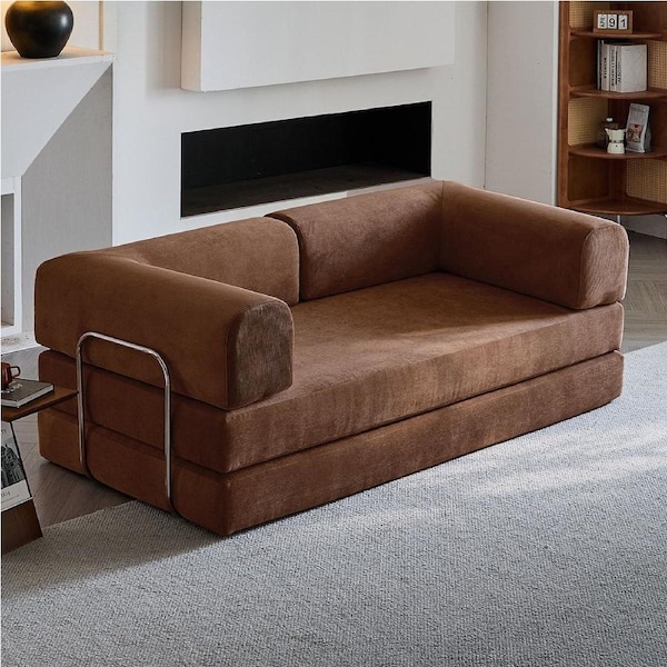 Malone Compression Sofa Bed – Convertible Corduroy Couch in Chestnut Brown