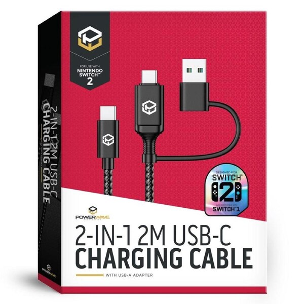 Powerwave - 2-in-1 2M USB-C Charging Cable with USB-A Adapter for Nintendo Switch 2