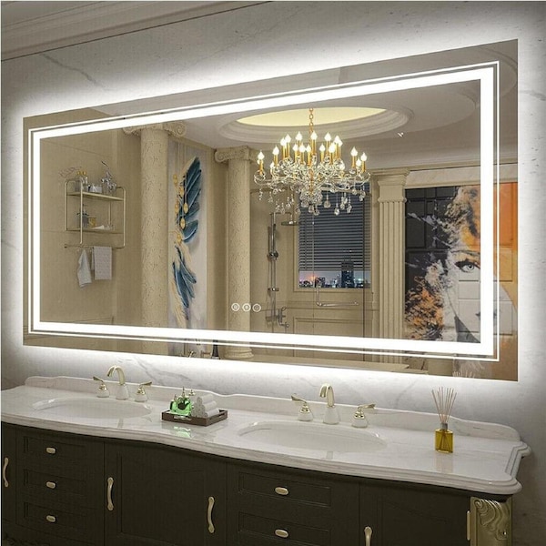 LED Bathroom Mirror with Dual Lights, Anti-fog & Shatterproof Aluminum