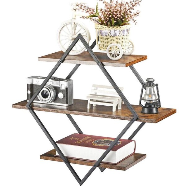 3 Tier Diamond Solid Metal Storage Shelves Wall Hanging Floating Display Shelf