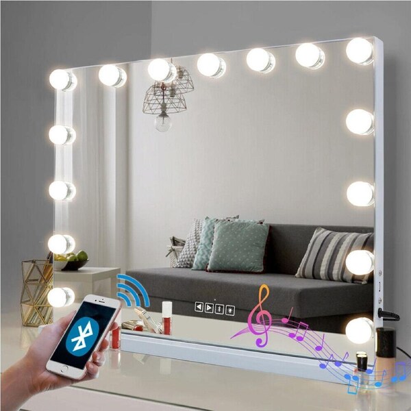 Mount Bluetooth Vanity Makeup Mirror with Hollywood LED Lights - Wall Mount