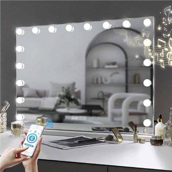 Mounted Large Bluetooth Hollywood Vanity Makeup Mirror with Lights - Wall-Mounted