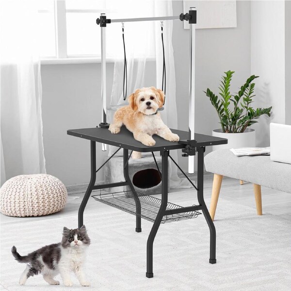 Advwin Pet Grooming Table Foldable Pet Salon Station 2 Loops Height Adjustable