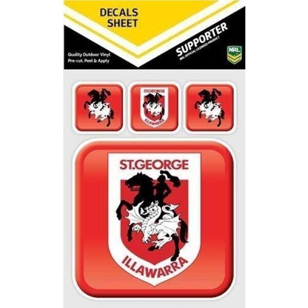 NRL App Stricker Decal Set St George Illawarra Dragons 13x13CM Large 4x4CM Small
