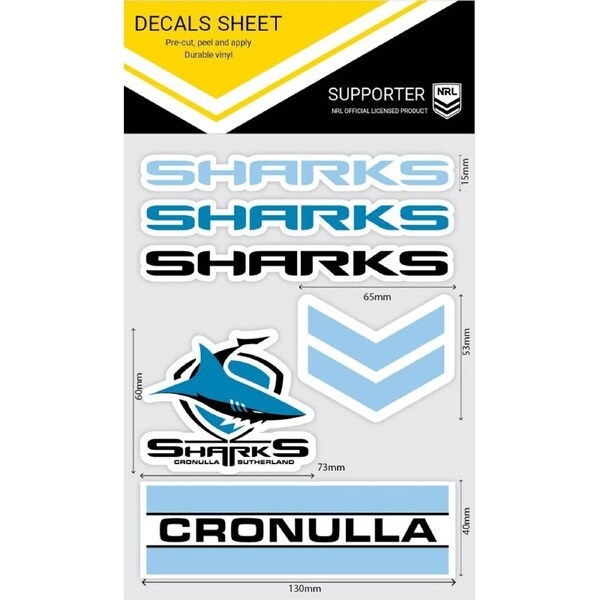 NRL Sticker Decal Sheet - Cronulla Sharks - Stickers Wordmark