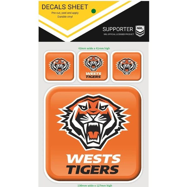 NRL App Stricker Decal Set - West Tigers - 13x13CM Large 4x4CM Small