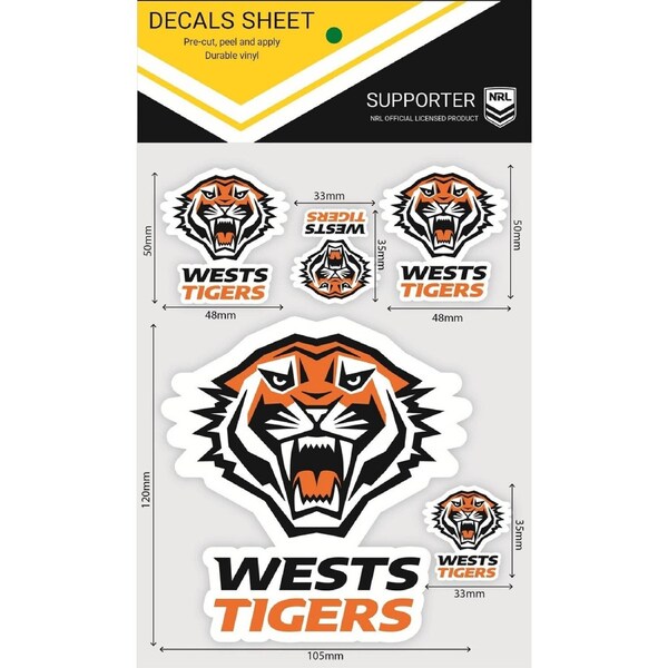 NRL Logo Sticker Decal Sheet - West Tigers - Stickers