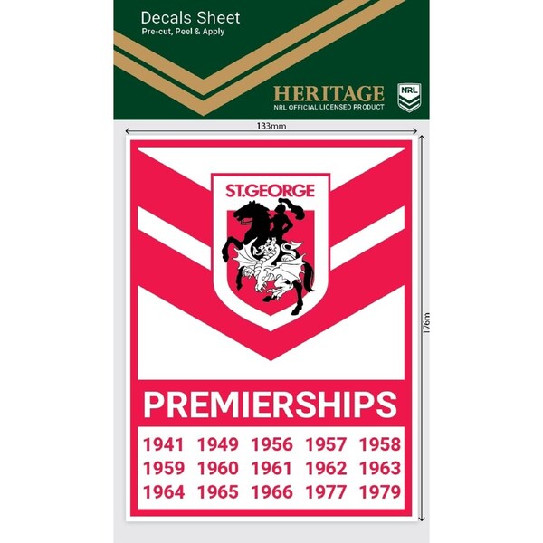 NRL Premiership History Decal - St George Illawarra Dragons - Heritage Stickers