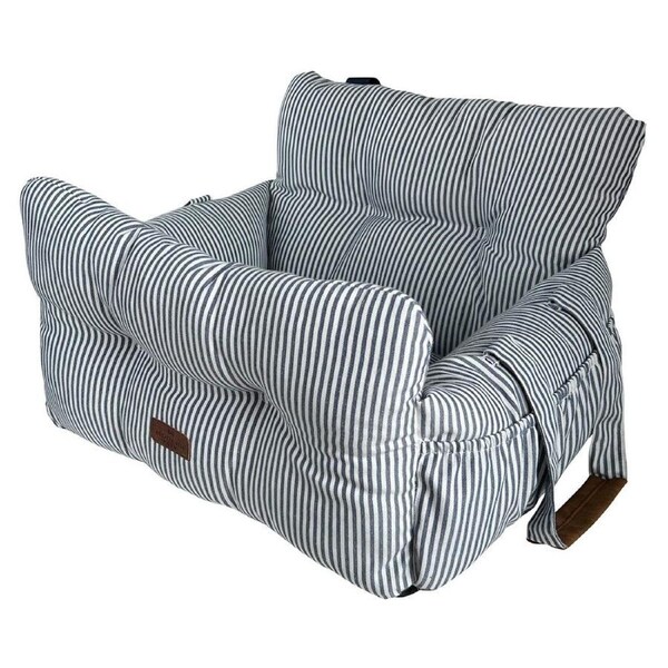 Premium Dog Car Seat for Small Pets, Blue Denim Stripe