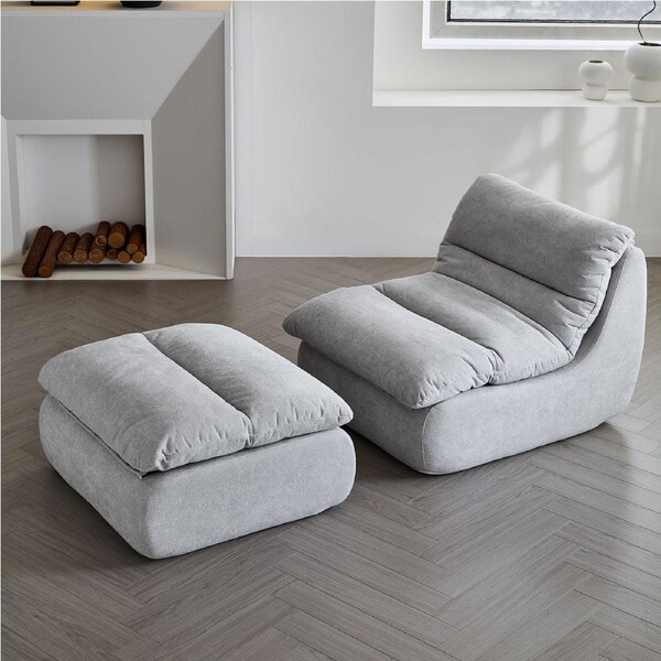 Archer Lounge Chair & Ottoman Set - Pebble Grey Flannel