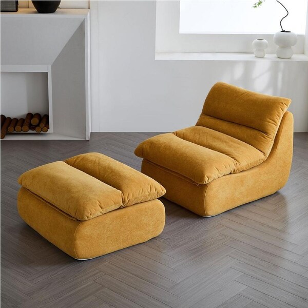 Archer Lounge Chair & Ottoman Set – Amber Yellow Flannel