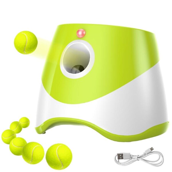 Advwin Automatic Dog Ball Launcher Automatic Tennis Fetch Throwing + 6 Tennis