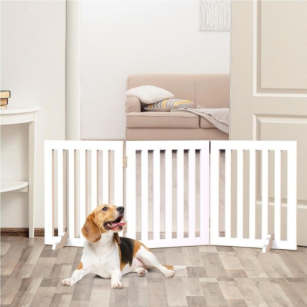 Advwin 141*60CM 4 Panel Wooden Pet Gate Fence