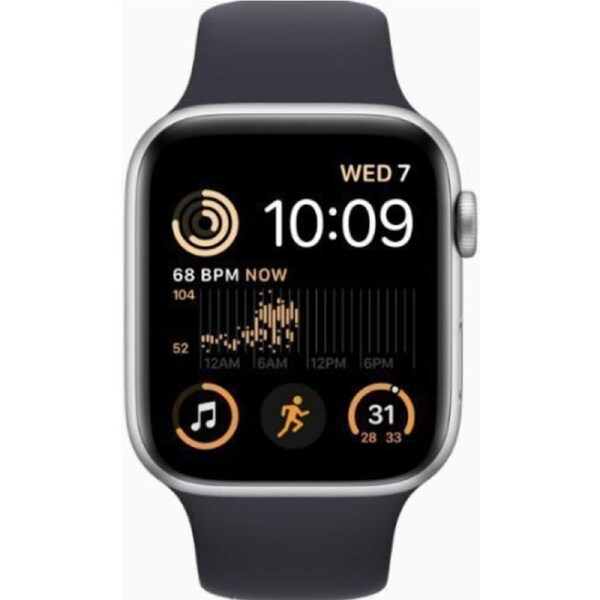 Apple Watch SE 2nd Gen (2022) - 32GB - Cellular + GPS - 40mm - Silver - Aluminum - Midnight - Sport Band - Small/Medium Size - Rubber - Refurbished (Good Condition)