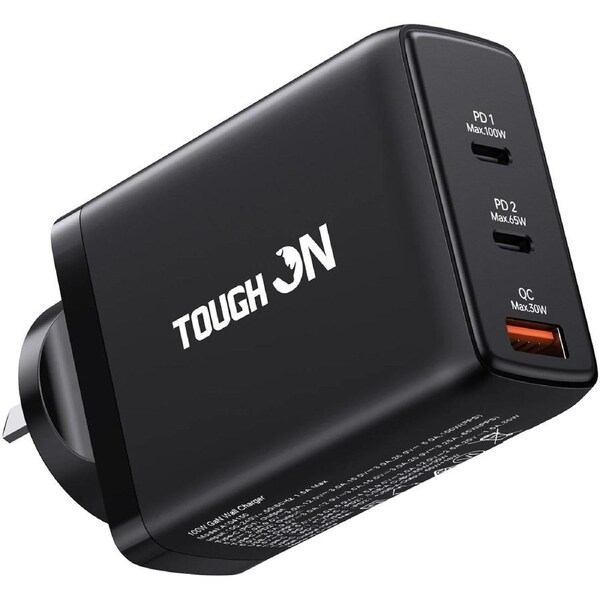 Tough On 100W 3 Port PD & QC 3.0 Fast Wall Charger - Black
