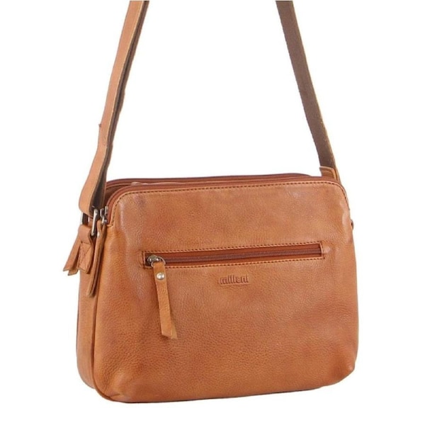 Milleni Women's Nappa Leather Shoulder Crossbody Bag 28x22cm Cognac