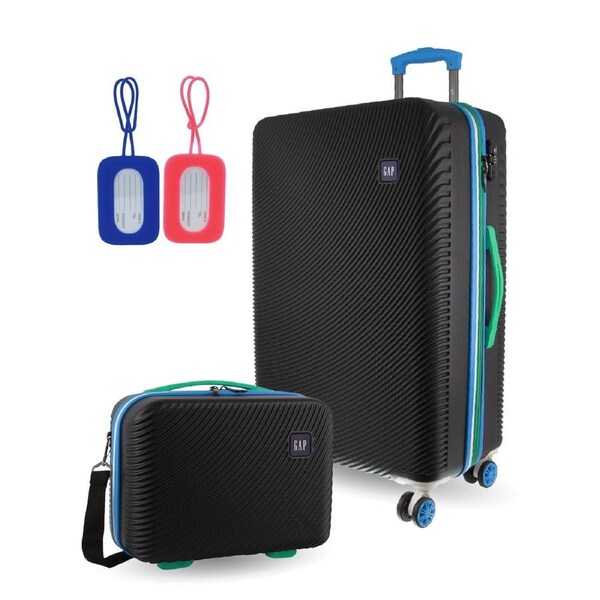 GAP Medium Hard-Shell Luggage & Mini Beauty Travel Case Set w/ Tag Black