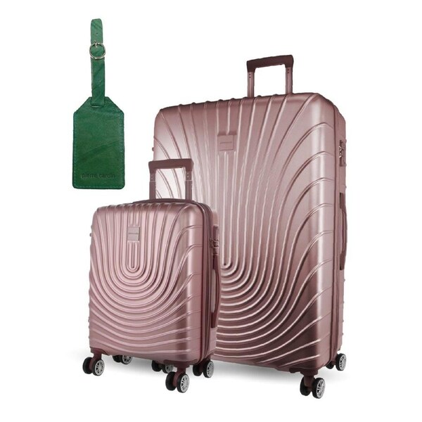 2pc Pierre Cardin Large Hard-Shell Suitcase & Cabin Set Luggage Tag Rose