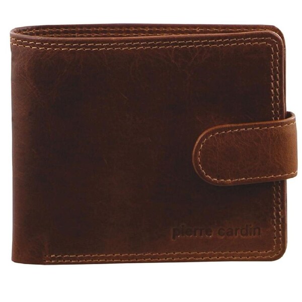 Pierre Cardin Men's Rustic Leather Bi-Fold RFID Protected Wallet Cognac