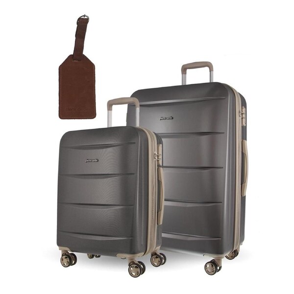 2pc Pierre Cardin Hard Medium & Cabin Travel Luggage Set w/ Name Tag Graphite