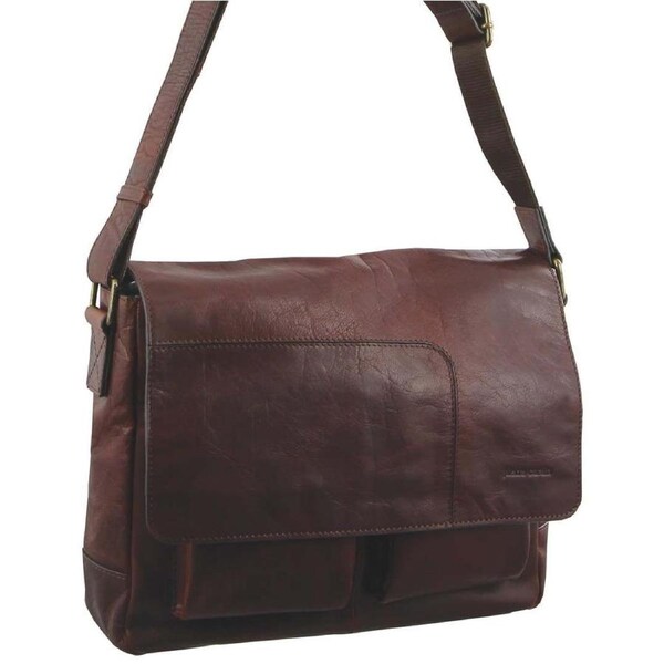 Pierre Cardin Rustic Leather Computer/Messenger Carry On Bag 31cm Chestnut