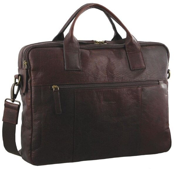 Pierre Cardin Rustic Leather Computer Carry On Travel Bag 39cm Chestnut