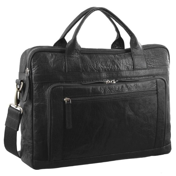 Pierre Cardin Rustic Leather Computer/Business Carry On Travel Bag Black