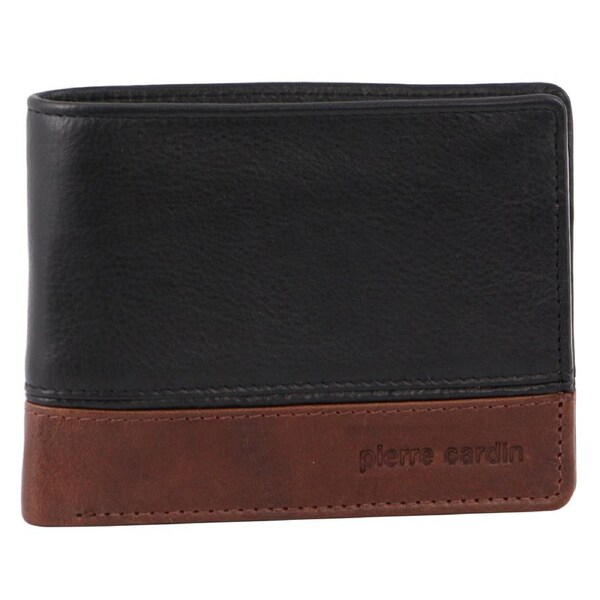Pierre Cardin Men's Leather Tri-Fold RFID Protected Wallet 12cm Black Cognac